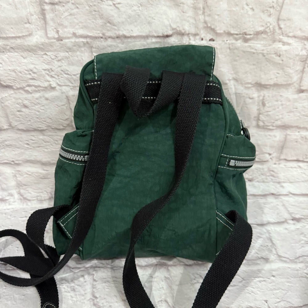VINTAGE KIPLING MINI NYLON BACKPACK rare forest green with monkey attached - Picture 6 of 8
